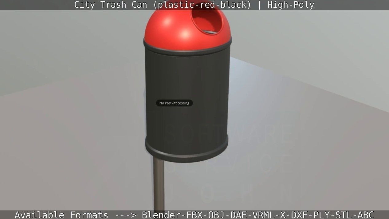 Red and black plastic city trash can - High-Poly Version 3D model_71