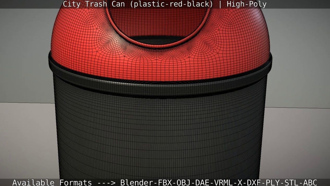 Red and black plastic city trash can - High-Poly Version 3D model_40