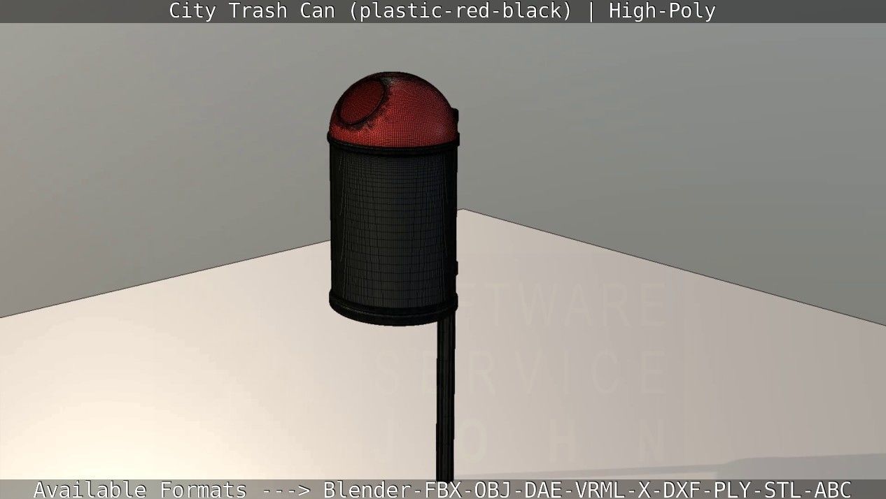 Red and black plastic city trash can - High-Poly Version 3D model_75
