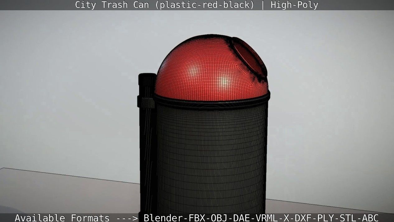 Red and black plastic city trash can - High-Poly Version 3D model_45