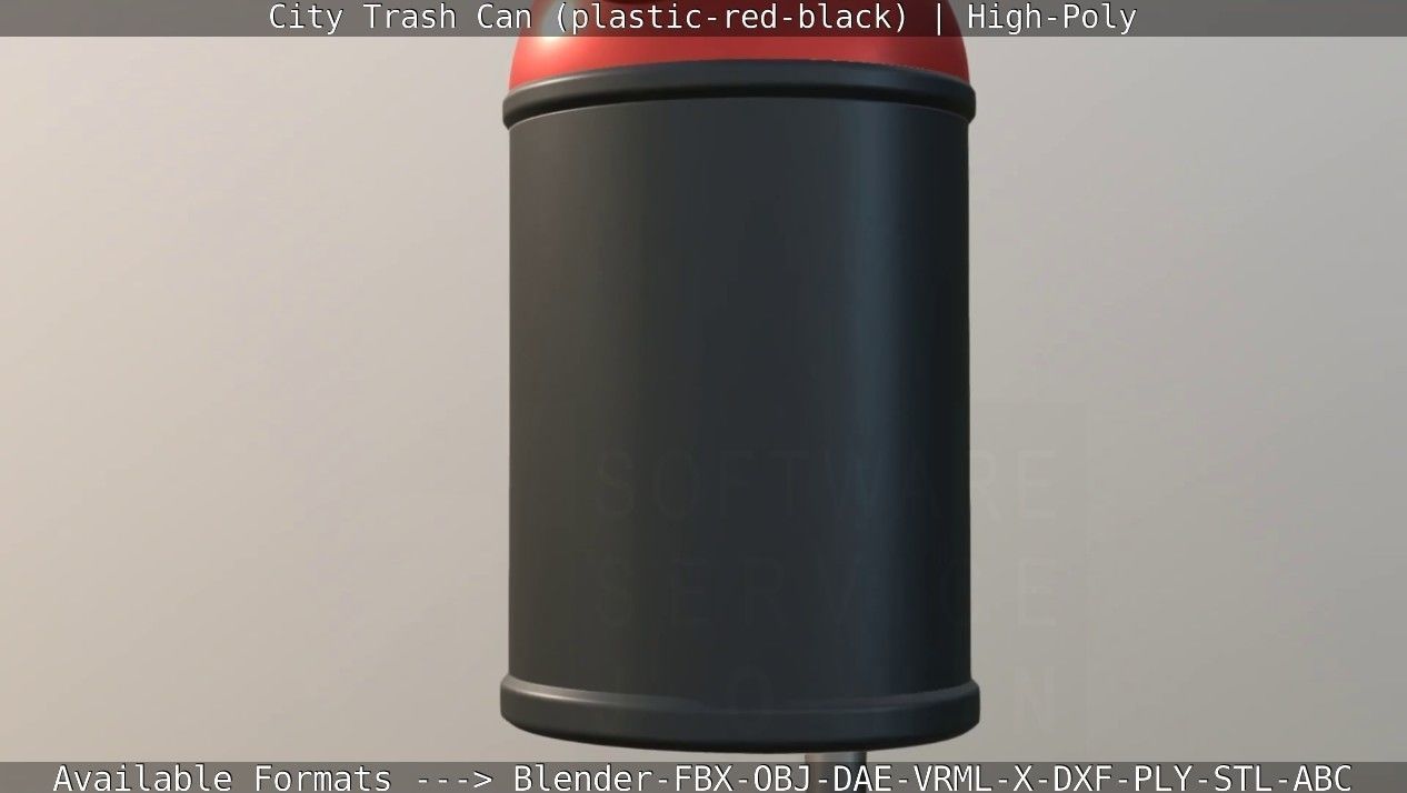 Red and black plastic city trash can - High-Poly Version 3D model_88
