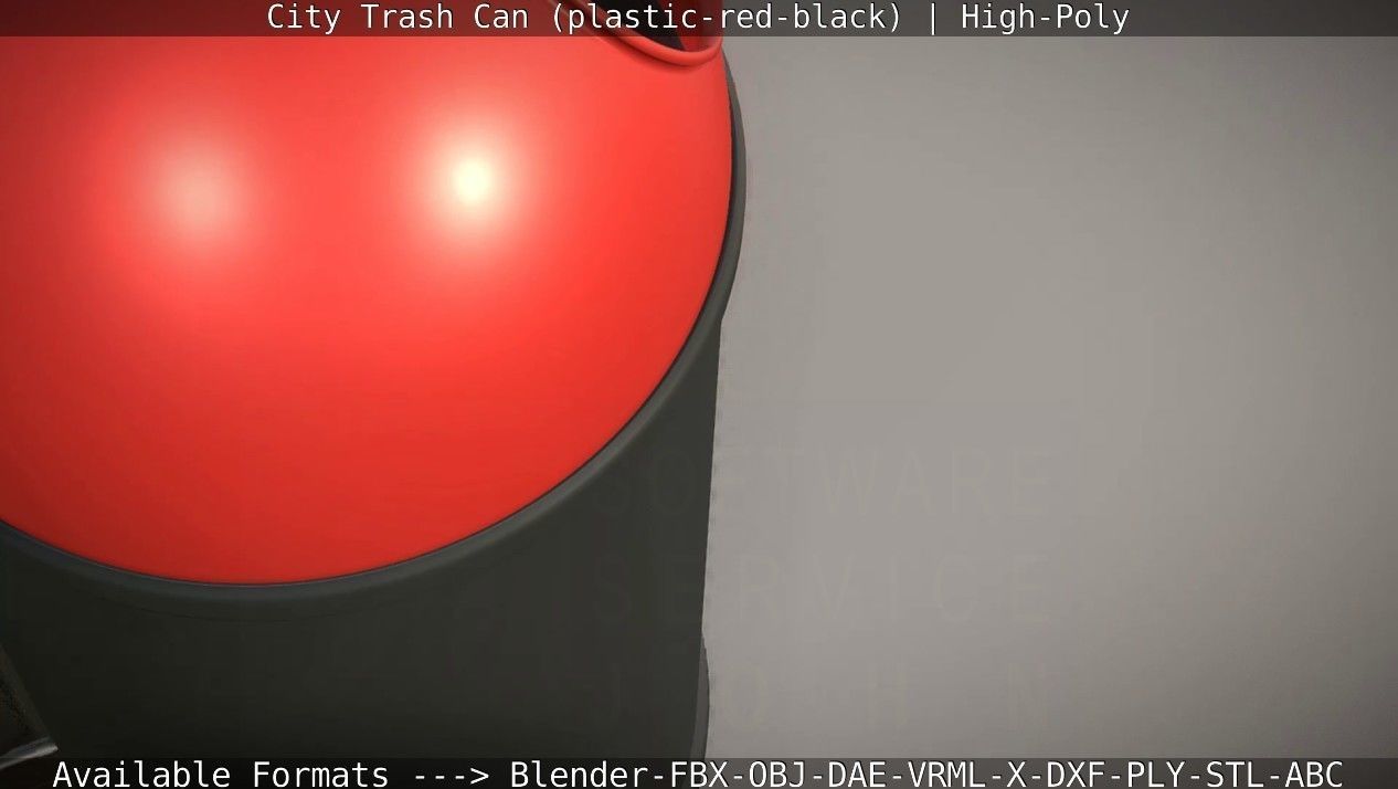 Red and black plastic city trash can - High-Poly Version 3D model_31