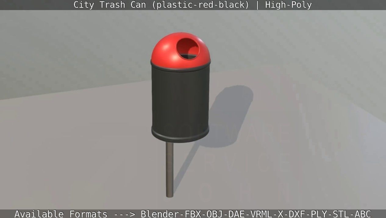 Red and black plastic city trash can - High-Poly Version 3D model_72
