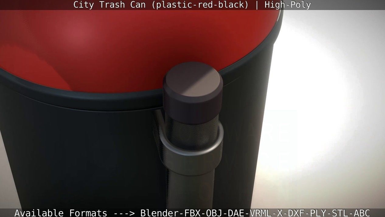Red and black plastic city trash can - High-Poly Version 3D model_36