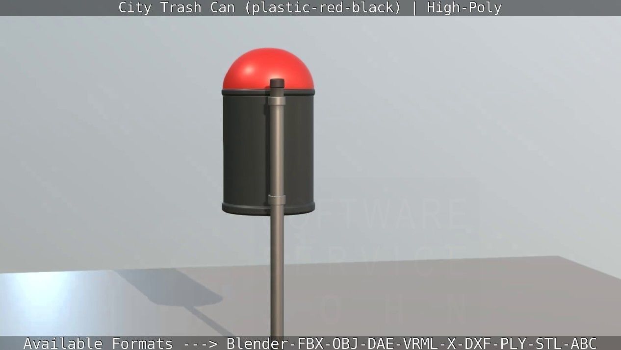 Red and black plastic city trash can - High-Poly Version 3D model_83