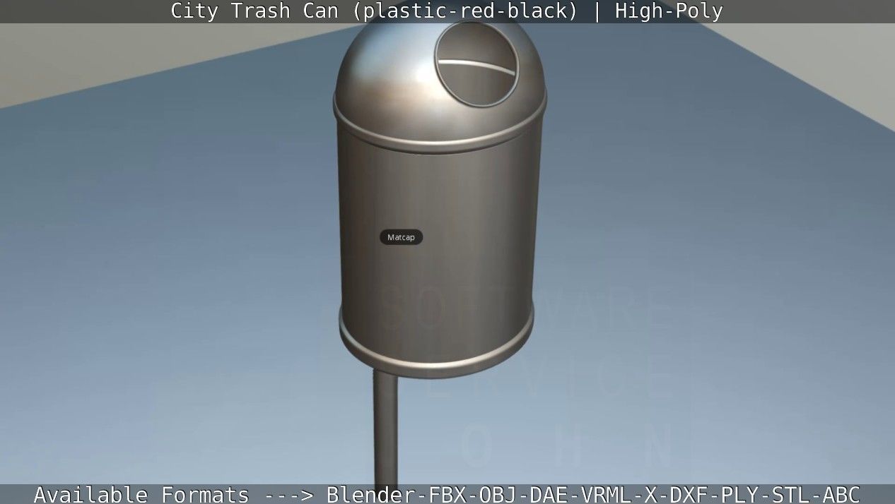 Red and black plastic city trash can - High-Poly Version 3D model_55