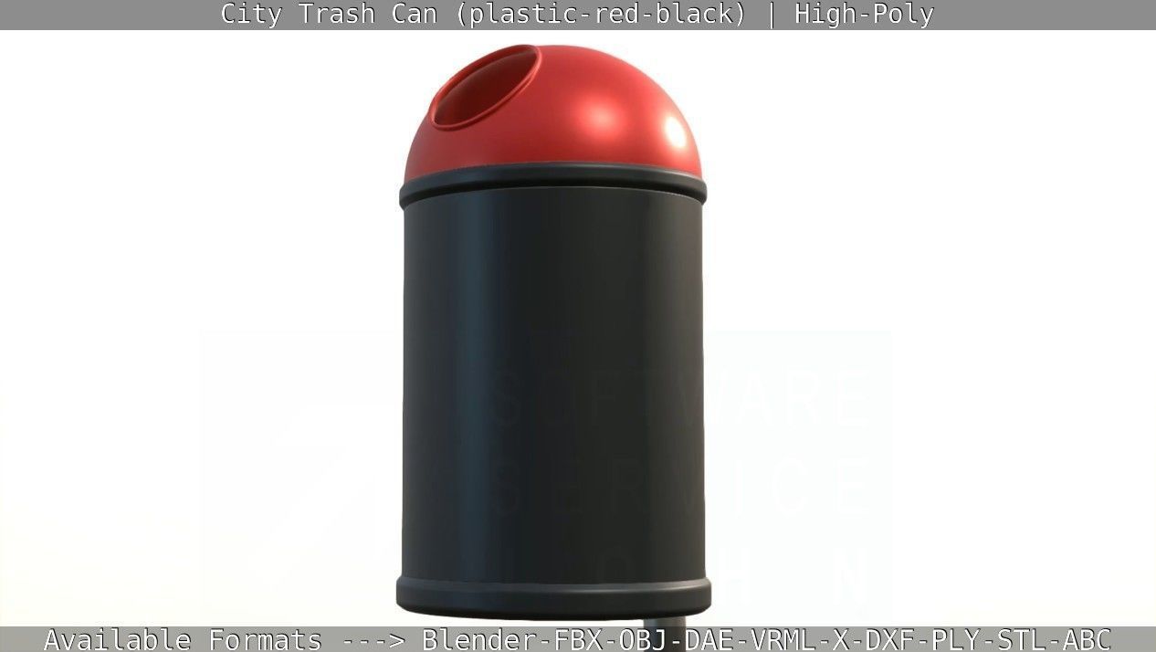 Red and black plastic city trash can - High-Poly Version 3D model_93