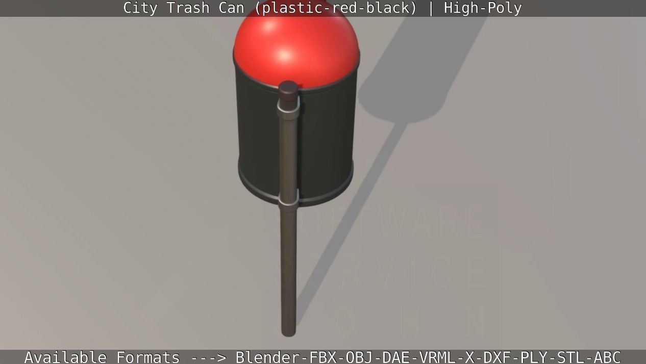 Red and black plastic city trash can - High-Poly Version 3D model_95