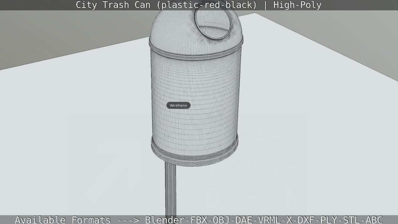 Red and black plastic city trash can - High-Poly Version 3D model_56