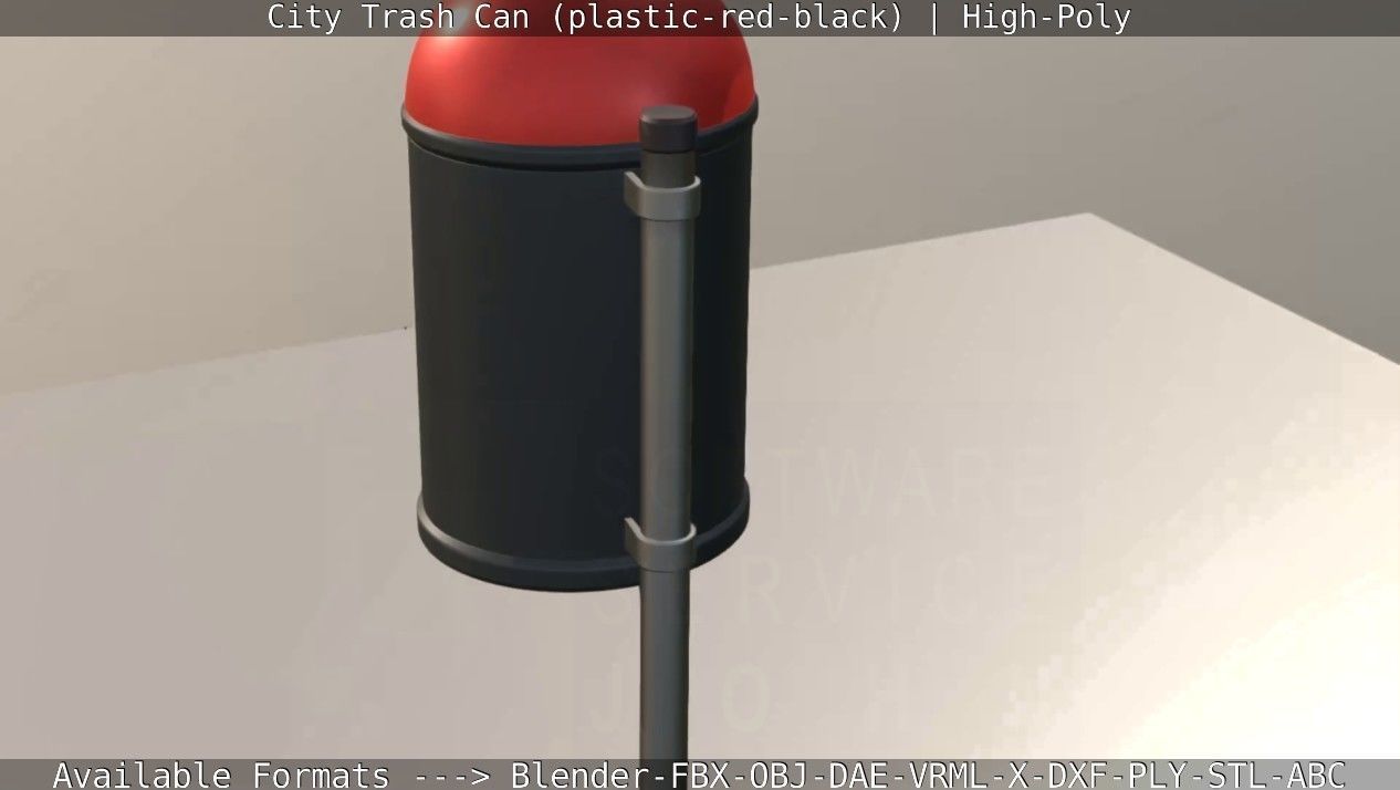 Red and black plastic city trash can - High-Poly Version 3D model_85