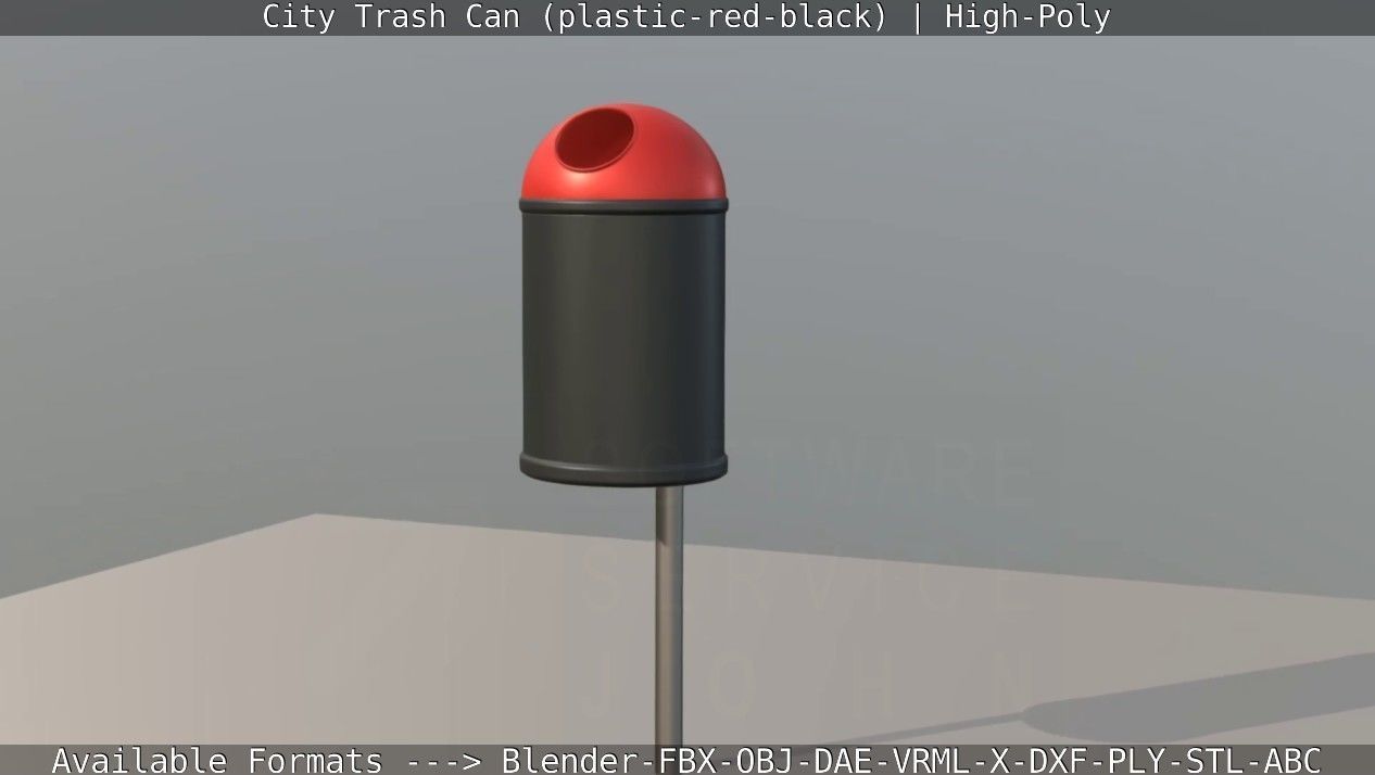 Red and black plastic city trash can - High-Poly Version 3D model_80