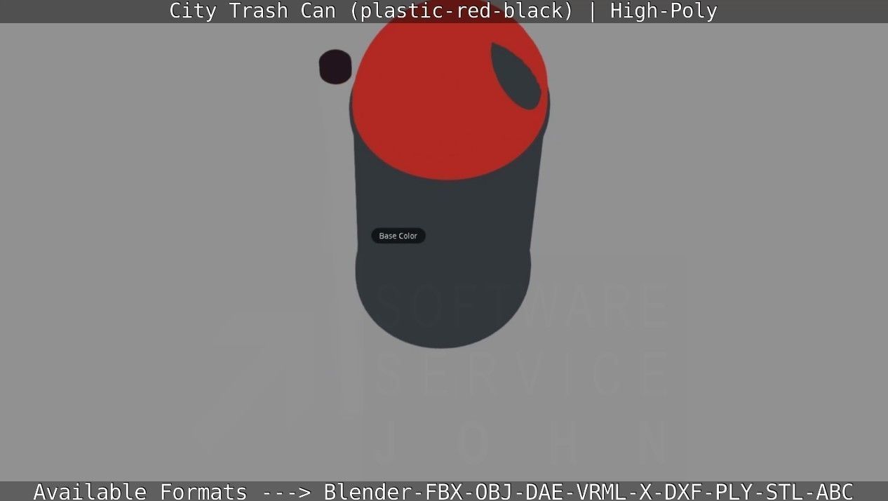 Red and black plastic city trash can - High-Poly Version 3D model_62