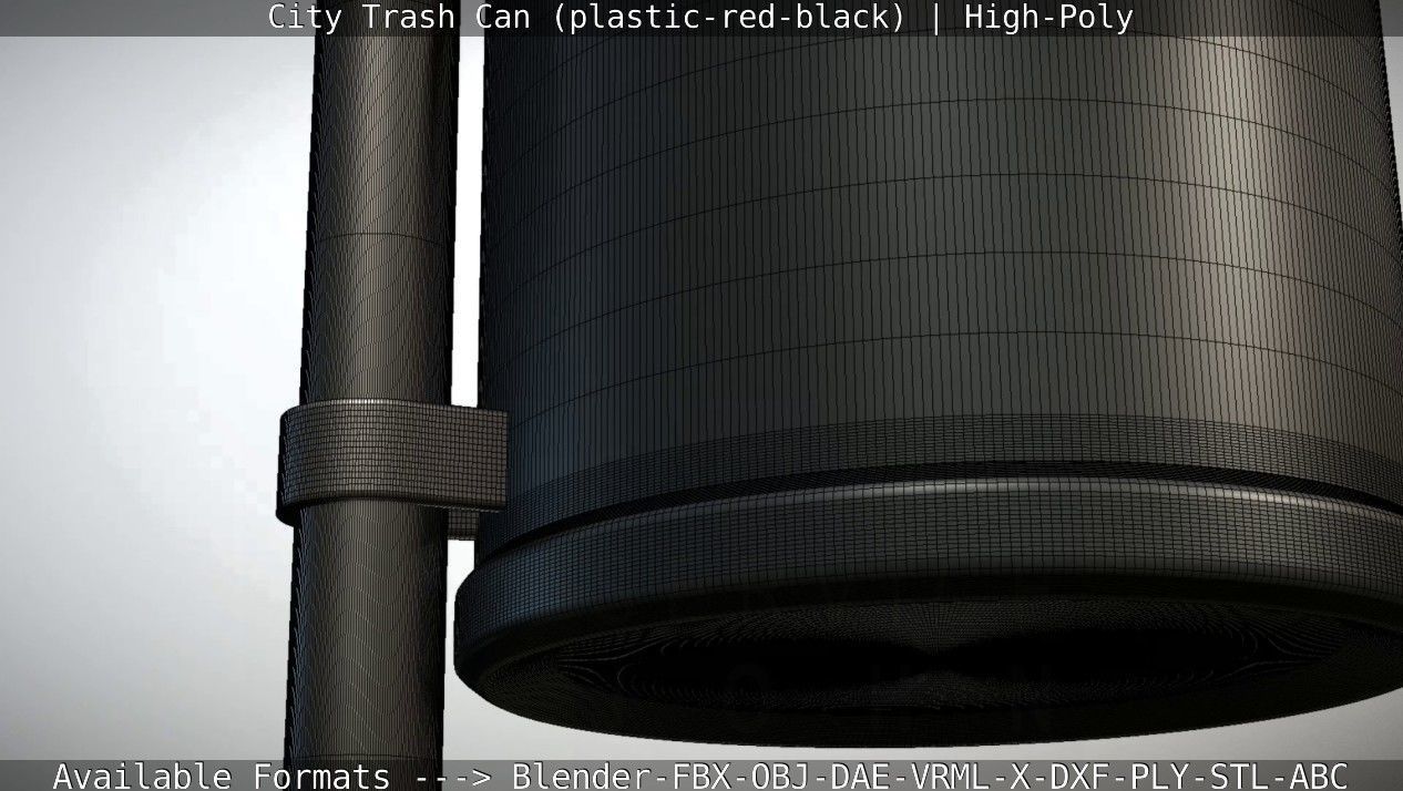 Red and black plastic city trash can - High-Poly Version 3D model_51