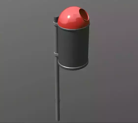 Red and black plastic city trash can - High-Poly Version  3D model