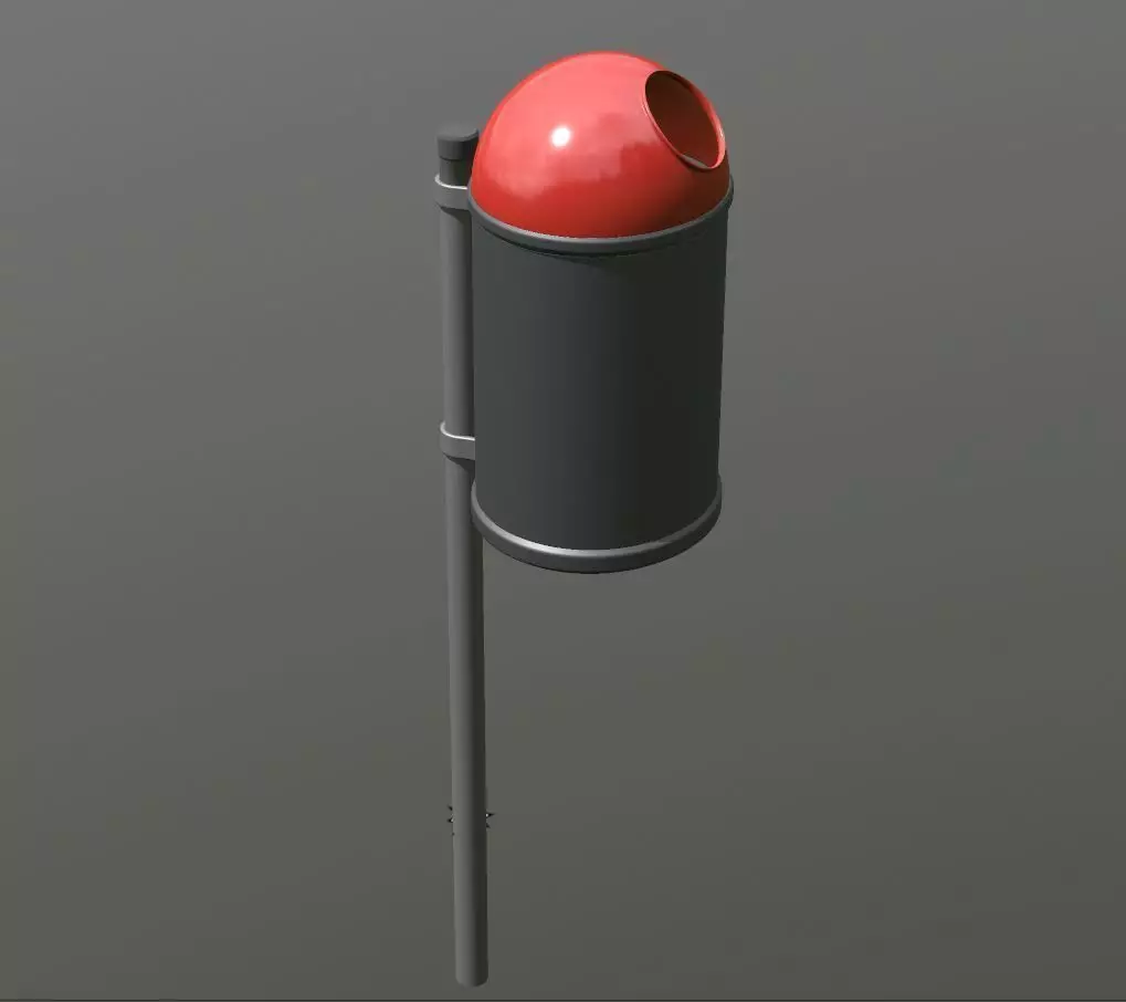 Red and black plastic city trash can - High-Poly Version 3D model_0