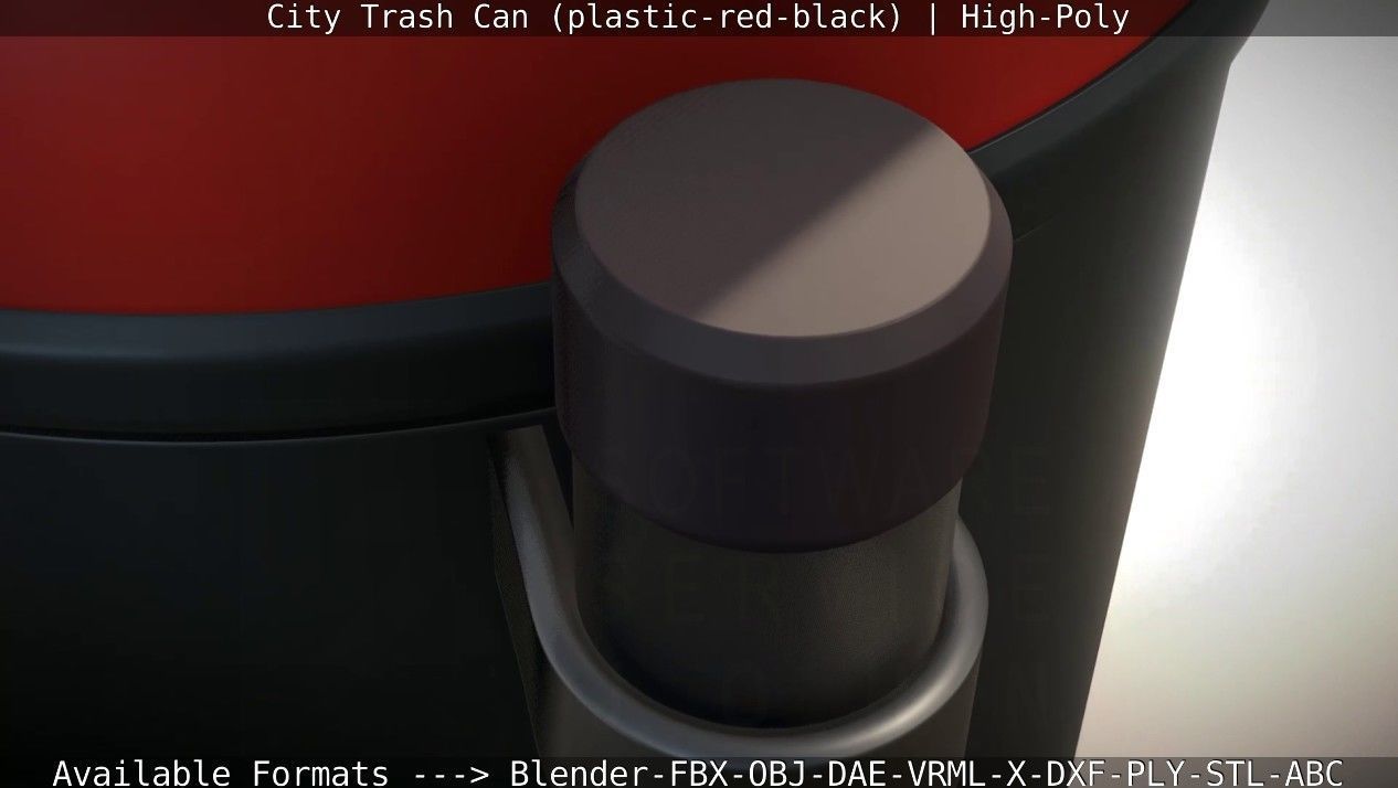 Red and black plastic city trash can - High-Poly Version 3D model_35