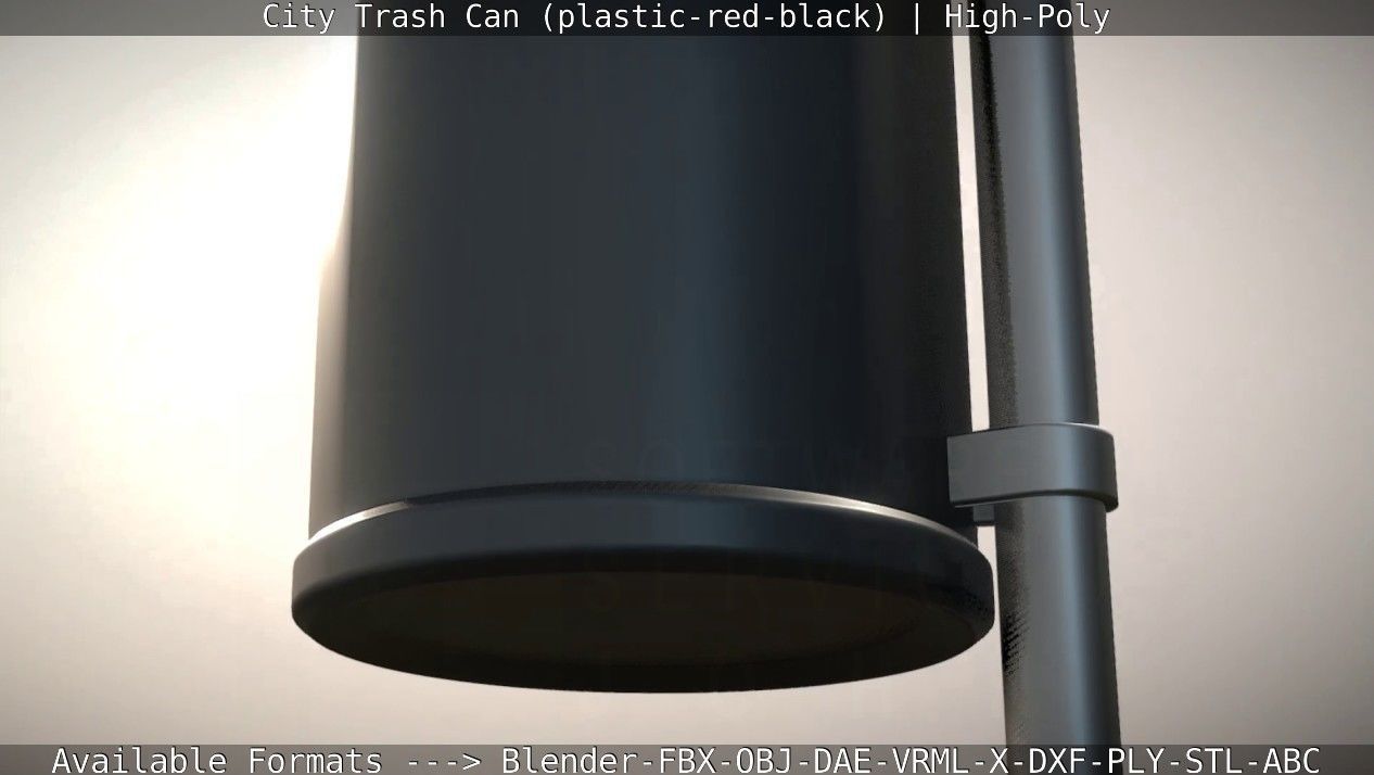 Red and black plastic city trash can - High-Poly Version 3D model_27