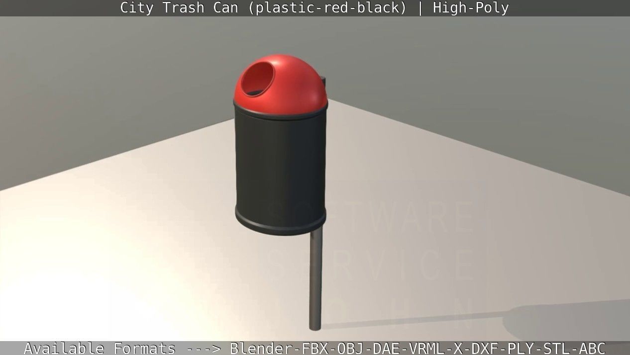 Red and black plastic city trash can - High-Poly Version 3D model_79