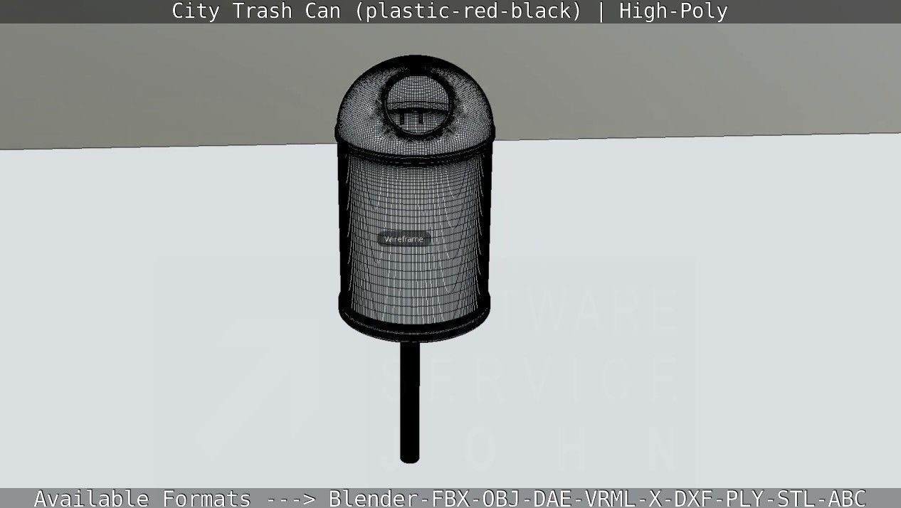 Red and black plastic city trash can - High-Poly Version 3D model_57
