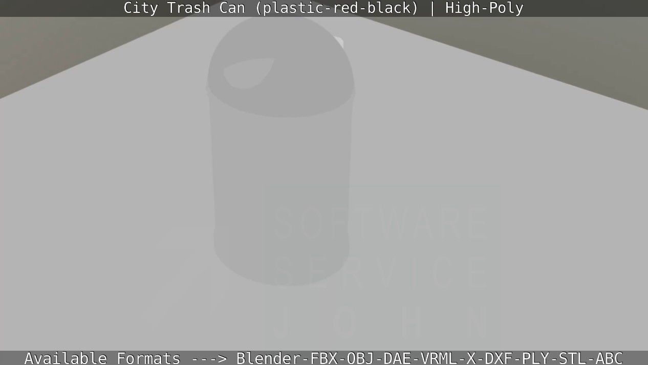 Red and black plastic city trash can - High-Poly Version 3D model_65