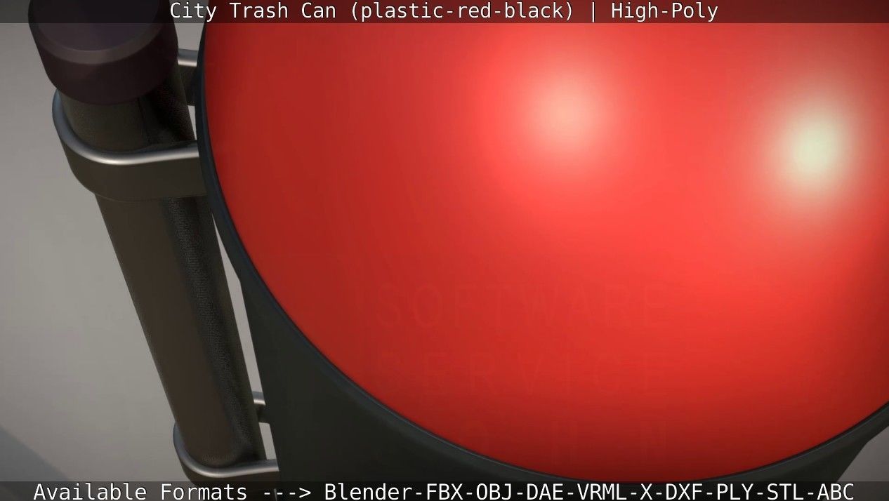 Red and black plastic city trash can - High-Poly Version 3D model_32