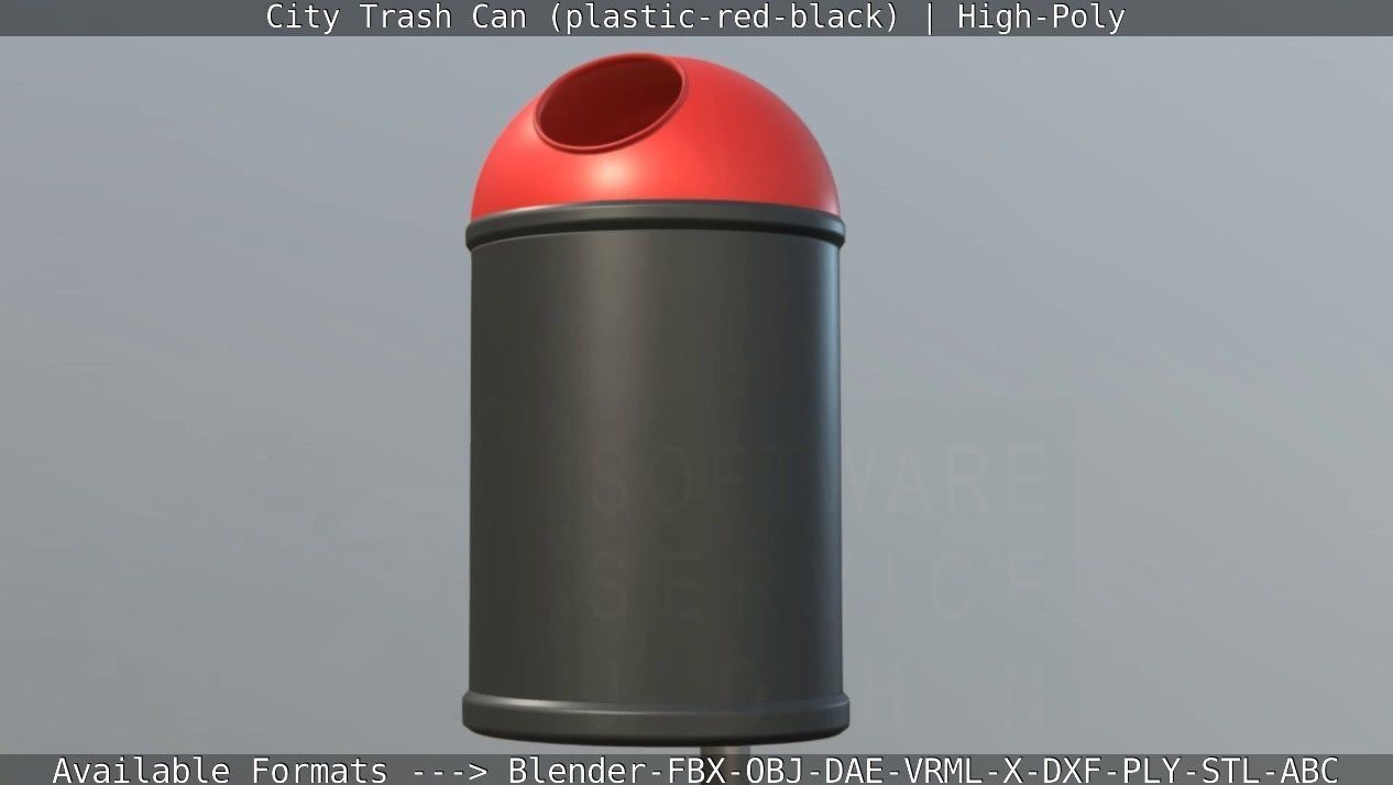 Red and black plastic city trash can - High-Poly Version 3D model_89