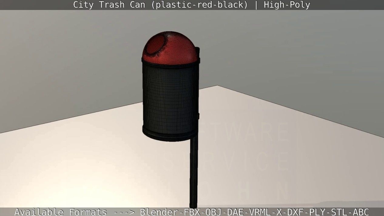 Red and black plastic city trash can - High-Poly Version 3D model_74