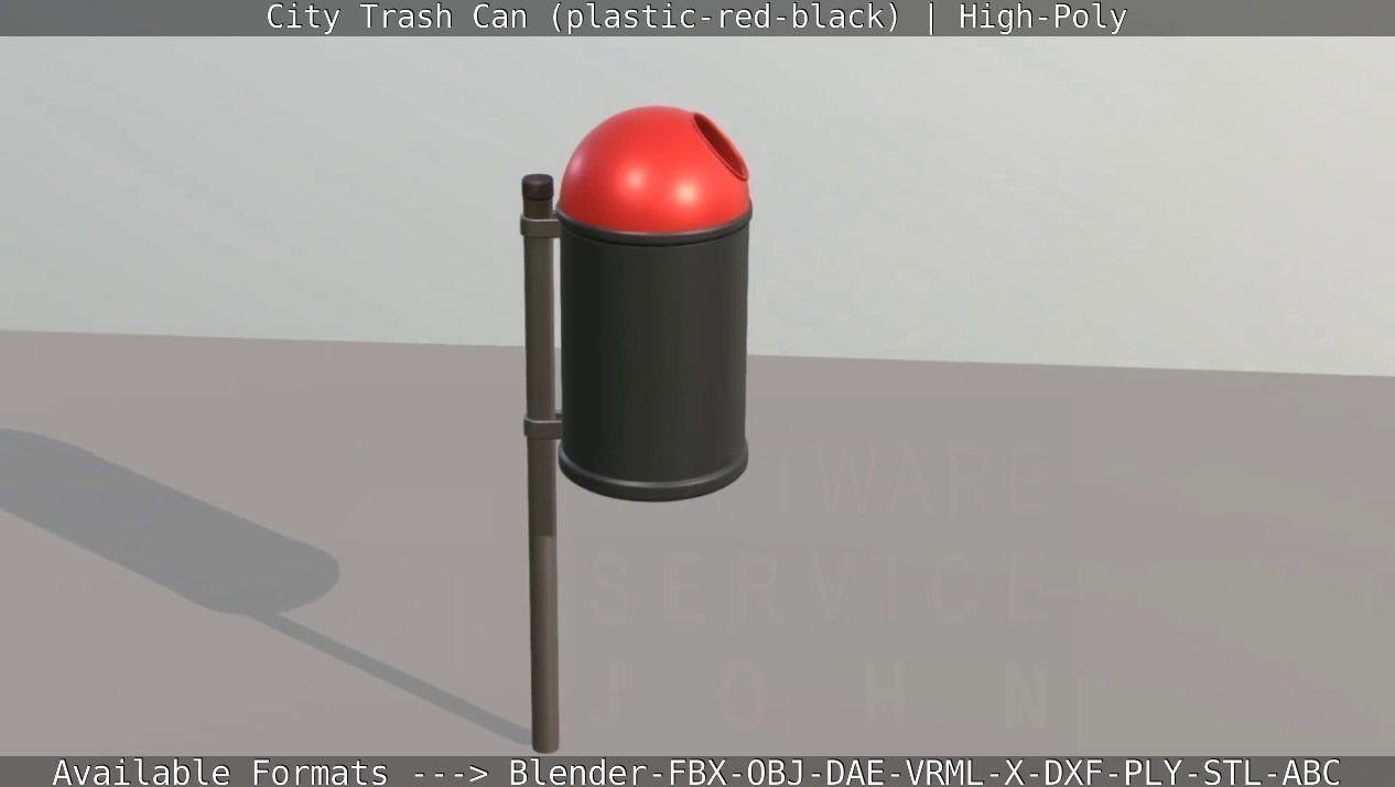 Red and black plastic city trash can - High-Poly Version 3D model_77