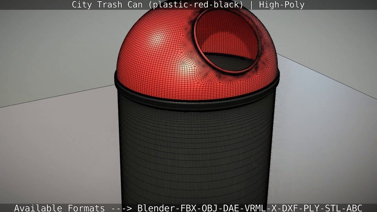 Red and black plastic city trash can - High-Poly Version 3D model_39