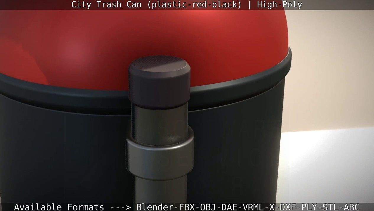 Red and black plastic city trash can - High-Poly Version 3D model_30