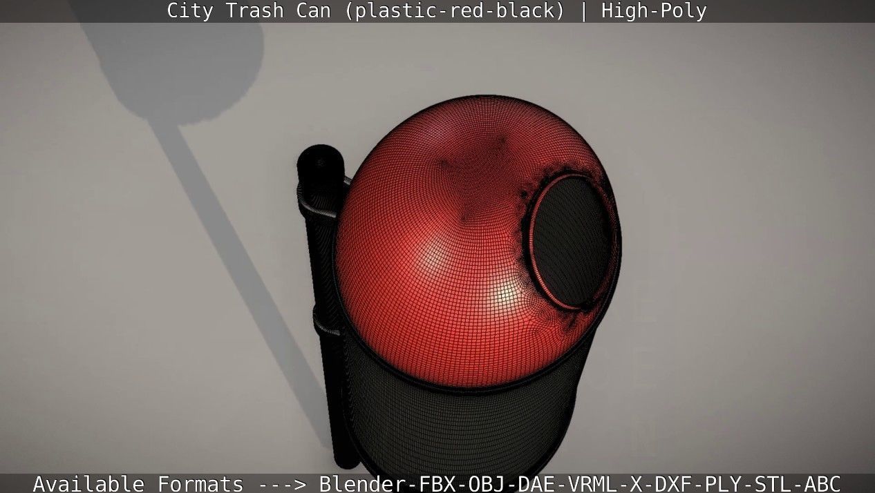 Red and black plastic city trash can - High-Poly Version 3D model_44