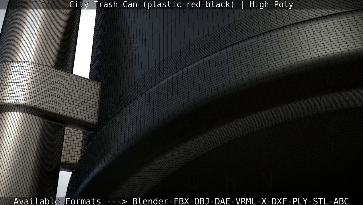 Red and black plastic city trash can - High-Poly Version 3D model_50