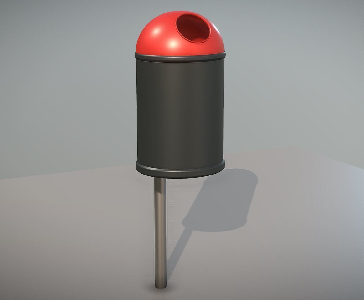 Red and black plastic city trash can - High-Poly Version 3D model_3