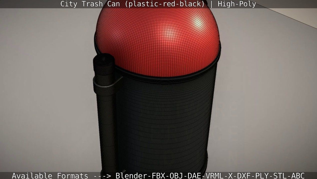 Red and black plastic city trash can - High-Poly Version 3D model_38
