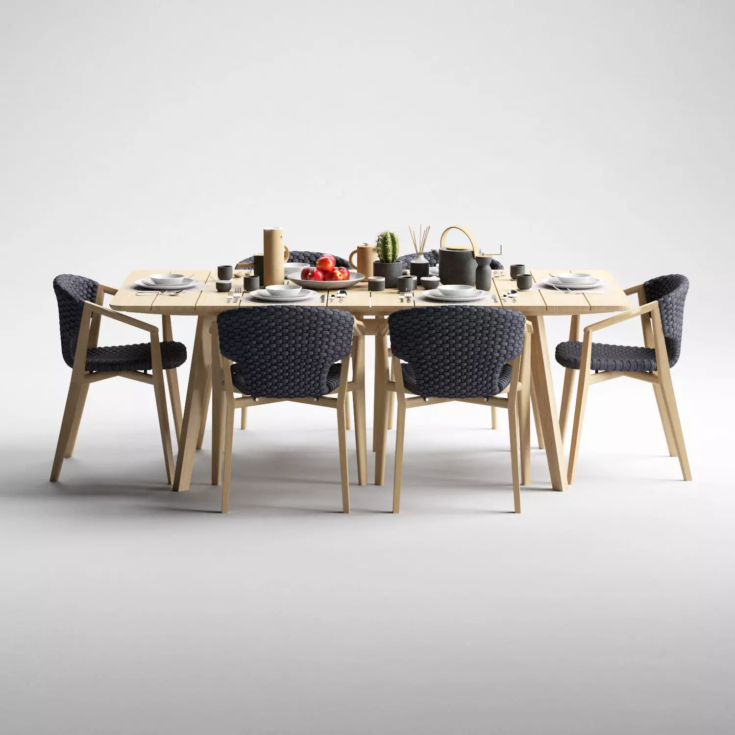 Ethimo Knit dining armchair and rectangular table 3D model_0