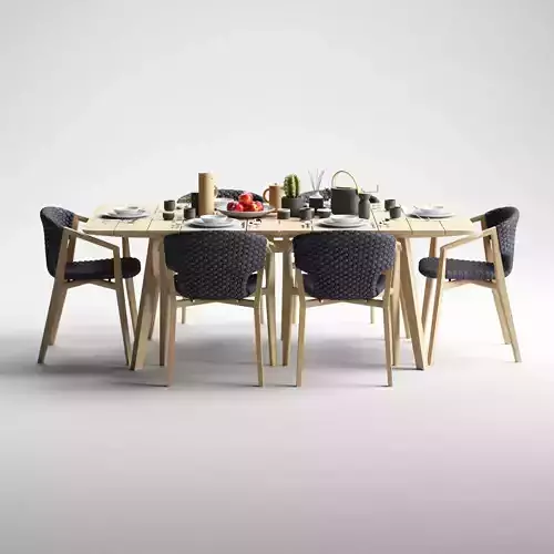 Ethimo Knit dining armchair and rectangular table 3D model