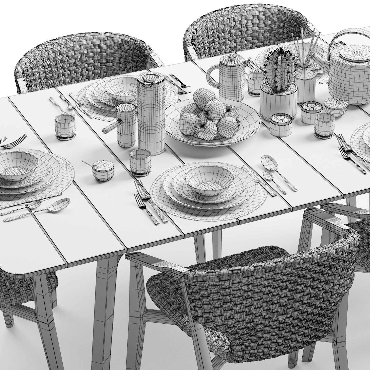 Ethimo Knit dining armchair and rectangular table 3D model_5