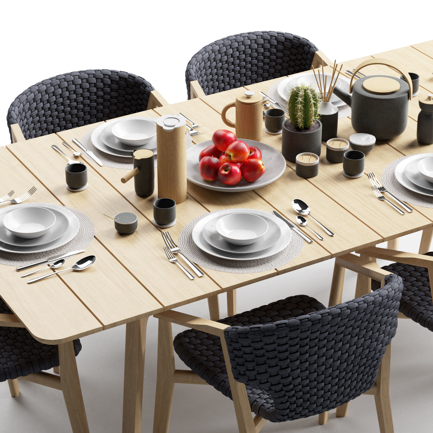 Ethimo Knit dining armchair and rectangular table 3D model_3
