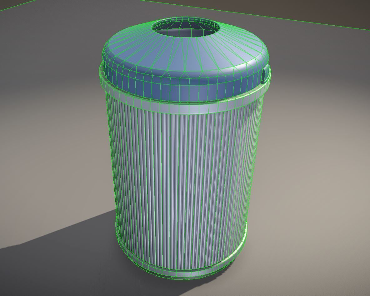 Blue and white plastic city trash can - Low-Poly Version Low-poly 3D model_11