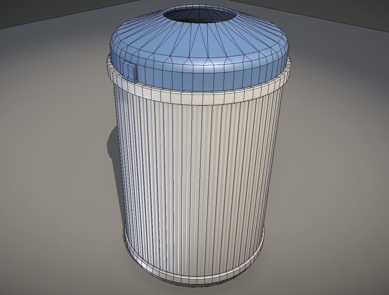 Blue and white plastic city trash can - Low-Poly Version Low-poly 3D model_2