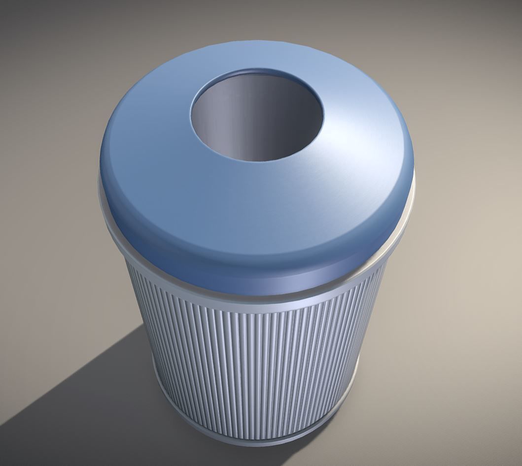 Blue and white plastic city trash can - Low-Poly Version Low-poly 3D model_3