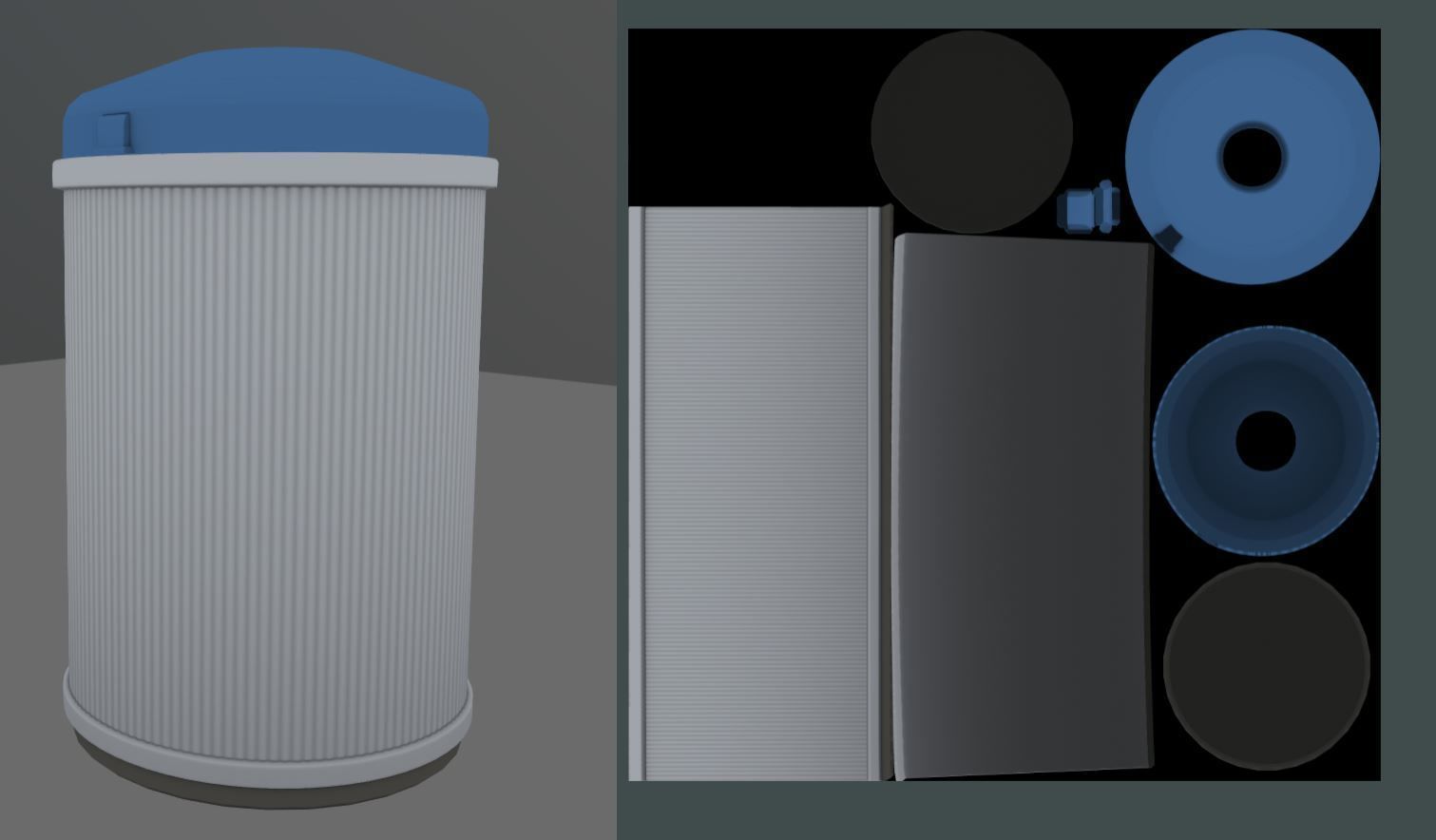 Blue and white plastic city trash can - Low-Poly Version Low-poly 3D model_10