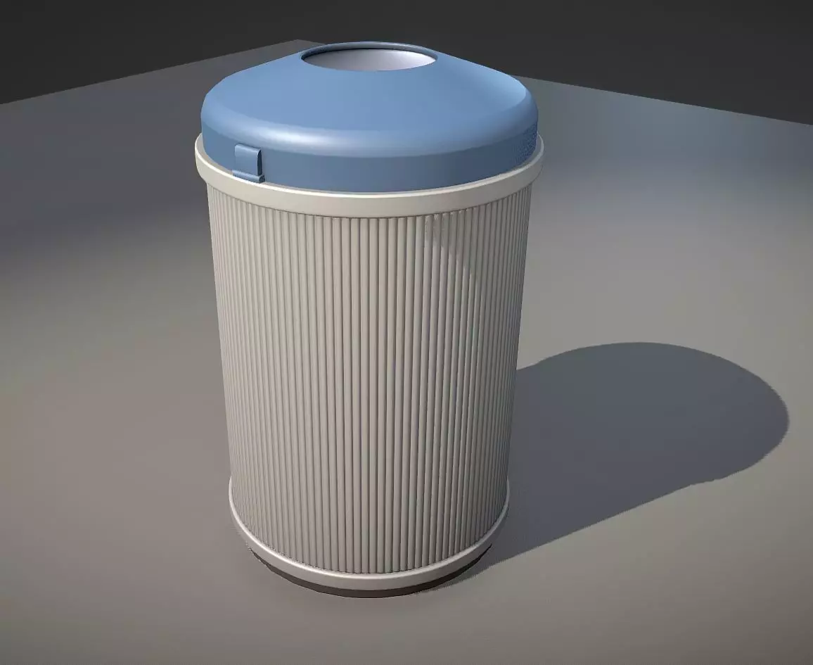 Blue and white plastic city trash can - Low-Poly Version Low-poly 3D model_0