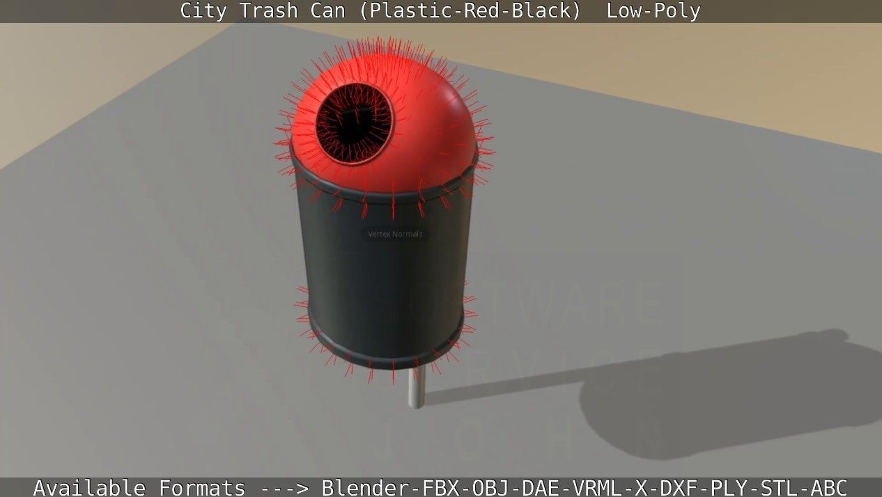 Red and black plastic city trash can - Low-Poly Low-poly 3D model_92