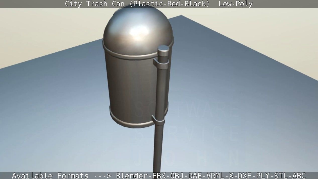 Red and black plastic city trash can - Low-Poly Low-poly 3D model_86