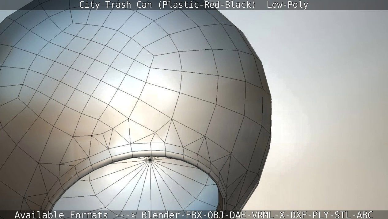 Red and black plastic city trash can - Low-Poly Low-poly 3D model_110