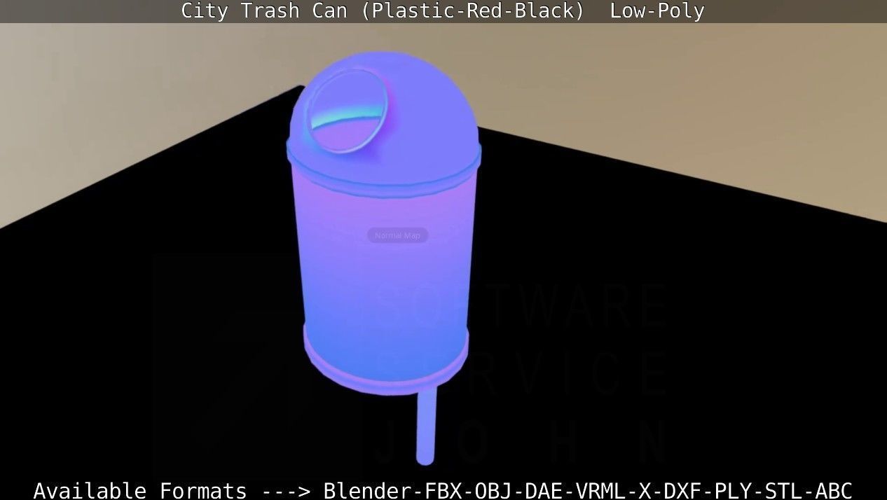 Red and black plastic city trash can - Low-Poly Low-poly 3D model_63