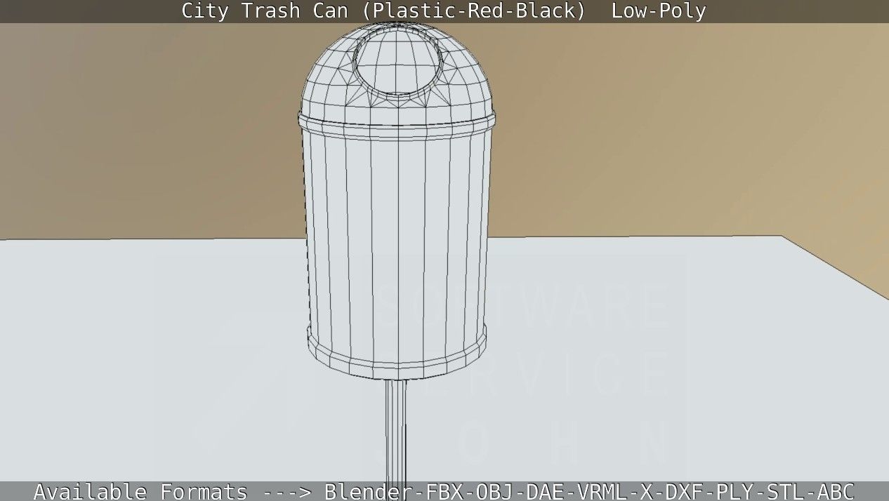Red and black plastic city trash can - Low-Poly Low-poly 3D model_90