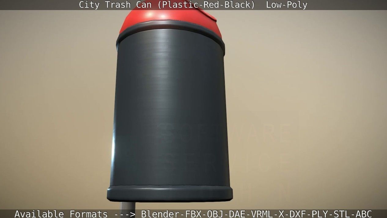 Red and black plastic city trash can - Low-Poly Low-poly 3D model_53
