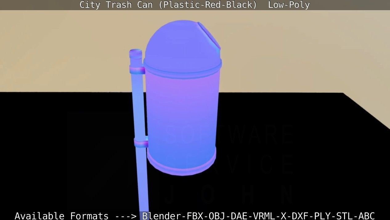 Red and black plastic city trash can - Low-Poly Low-poly 3D model_64